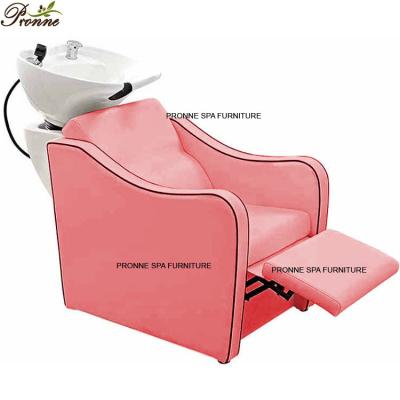 China Modern Barber Shop Luxury Modern Hair Stations Pale Pink Shampoo Wash Bowls Stands And Chairs for sale