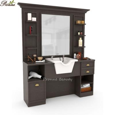 China Modern professional wholesale modular barber workstation comes with storage cabinets and wall mounted mirror for sale