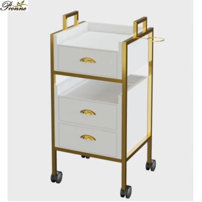 China Can be 360 ​​degree rotated beauty salon hair shop hairdresser tool cabinet gold salon trolley multifunctional cart for sale