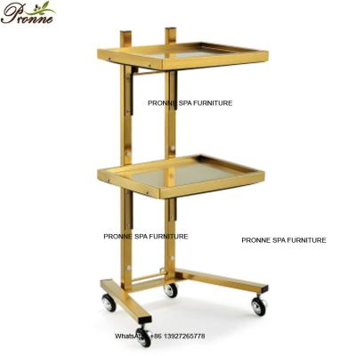 China Modern design gold folding hairdressing stainless steel frame trolley for sale for sale