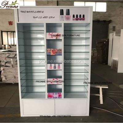 China Illumianted led light up luxury modern white cheap beauty salon display stand with cabinets for sale