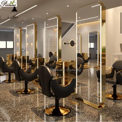 China Black Lighted Hair Salon Furniture Set Hair Salon Mirror Styling Chair Led Mirror Makeup Salon Station for sale