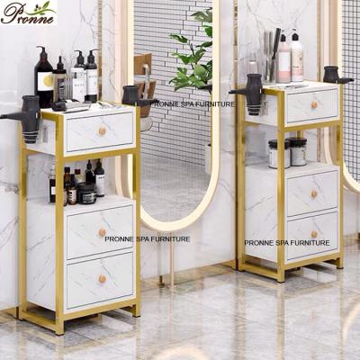 China Luxury Stainless Steel Frame Gold Pronne Lighted Wall Mounted Hairdressing Makeup Styling Mirror Station With Light for sale