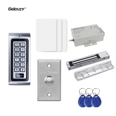 China Metal keypad Sebury access control kits metal keypad+magnetic lock+bracket+power supply+exit button+tags/cards waterproof access for sale