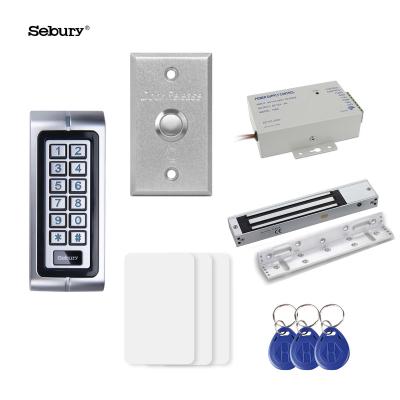 China Metal keypad Sebury 2 mullion door control waterproof power supply+lock bracket+exit button+cards/tags metal keypad+magnetic lock+access kit for sale