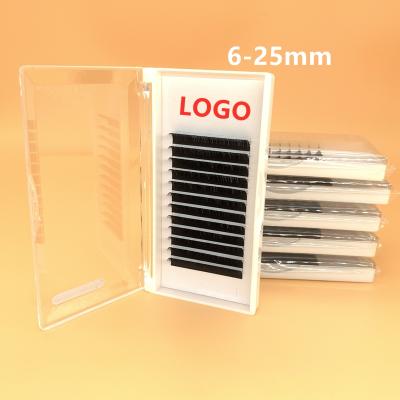 China Custom Natural Soft Logo Faux Mink Lash Extensions From Manufacturer 6-25mm Individual Eyelash Extension Factory Supplies for sale