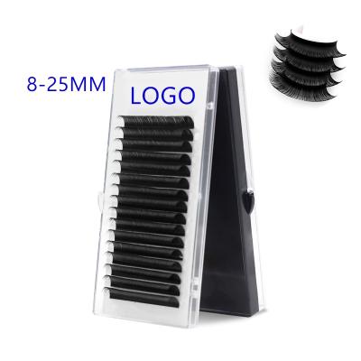 China Korea Custom Logo Eyelash Extension Natural Soft Silk Private Label Pbt Lash Extensions 18mm 20mm 22mm 25mm 30mm for sale