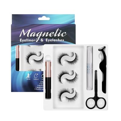 China 2021 new arrival 3d natural magnetic curl lashes set synthetic magnetic eyelashes with liquid eyeliner for sale