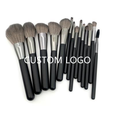 China Durable Black Wood Handle Synthetic Fiber Private Label Makeup Brush 14pc OEM ODM ODM Makeup Brushes for sale