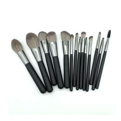 China Wholesale Custom Durable Professional Black Wooden Handle Vegan Makeup Brush 14pcs Cosmetic Brush Set for sale