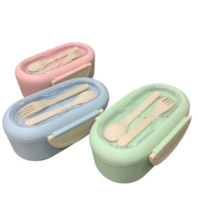 China 2 Compartment Wheat Straw Viable Straw Adult Children Camping School Lunch Box Plastic Eco-Friendly Traveling Natural Storage Box for sale