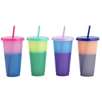 China 24oz 700ml Tropical Color Changing Water Cup Empty Drinkware Tumblers With Straw Plastic Cup for sale