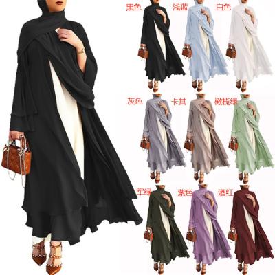 China Muslim Dress Dubai Open Abaya Clothing Supplier News Modest Layered Chiffon Long Sleeve Cardigan Islamic Muslim Women Ethnic Clothing for sale