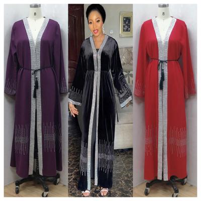 China Dress 2023 Diamond-stamped Middle East Clothing Women Islamic Muslim Turkish Abaya Cardigan Canvas Maxi Dress Long Maxi Dress for sale