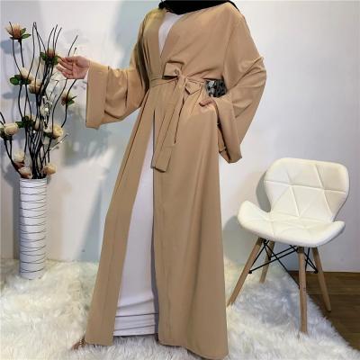 China Muslim Abaya Lace Up Clothing Plain Color Turkey Dubai Cardigan Long Dress Supplier 7 Colors Clothing Modest Dubai Muslim Abaya Maxi Dress for sale