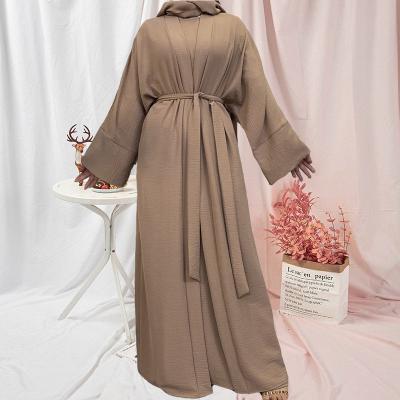 China New Design Abaya Set 10 Colors Muslim Women 2pcs Abaya Set Plain Color Abayas Slip Open Sleeveless Dress With Pocket Muslim Clothing Hijab for sale