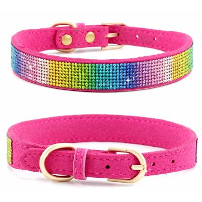 China Small Medium Luxury JEWELED Dog Collar Dog Collar Bling Bow Faux Stone Soft Leather Strap for sale