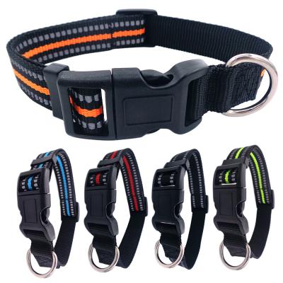 China Adujustable Pet Products Supply Dog Collars Tending New Amazon Custom Safety Reflective Orange Black Customized Blue Red Green Striped for sale