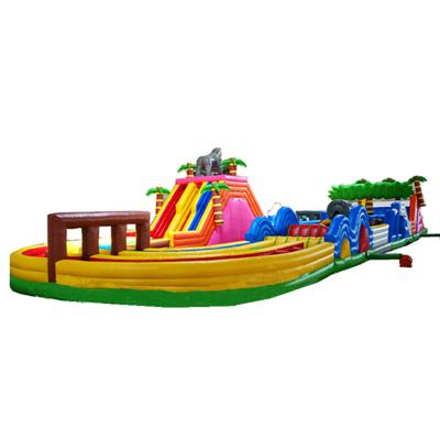 China Amusement Park Multifunctional Hot Selling Big Outdoor Bouncy Castle With Inflatable Slide And Inflatable Obstacle Course From China for sale