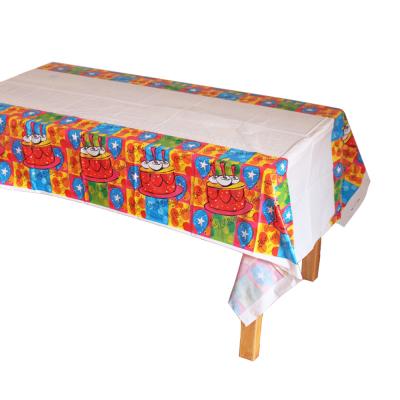 China Plastic PE Tablecloth Happy Birthday Cake TableCover Disposable Plastic Tablecloth Waterproof For Kids Birthday Party Decoration 180*108cm for sale