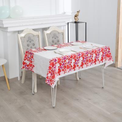 China PE Heart Tablecloths Table Cover Plastic Disposable Waterproof Plastic Tablecloth For Valentine's Day Wedding Decoration 180*108cm for sale