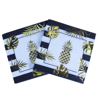 China Print Fruit Pineapple Aluminum Foil Napkin Servilleta Printed Food Grade Fabric For Birthday Party Decoration 33X33cm Or Custom for sale