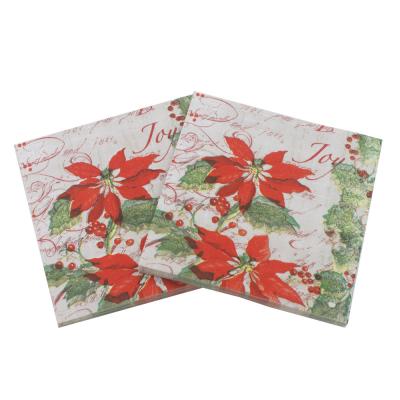 China Print Merry Christmas Flower Paper Napkin Tissue Servilleta Food Grade Napkins for Christmas Party Decoration 25*25cm or Custom for sale