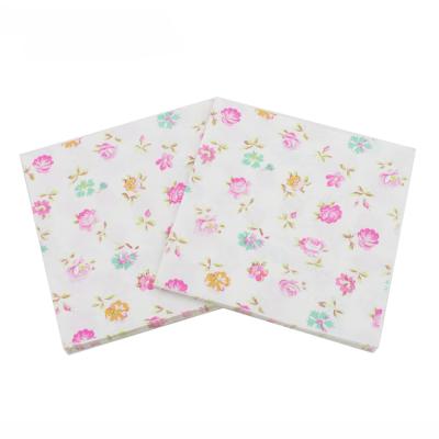 China Rose Printed Food Grade Printed Rose Paper Napkins Tissue Napkin Servilleta for Cocktail Birthday Party Decoration 33*33cm or Custom for sale