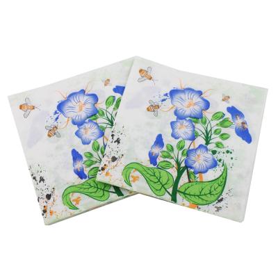 China Printed Floral Morning Glory Event Paper Napkin and Party Tissue Napkin Supply Decoration 33*33cm Paper or Custom Napkins for sale