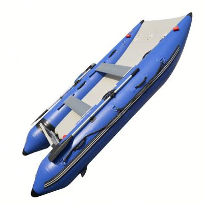 China Hot Sales 410 Pvc Relaxing Inflatable Catamaran Fishing Rowing Boat for sale