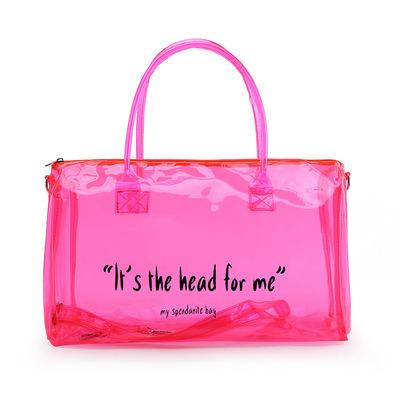 China Water Resistant Fashion Letter Printed Colorful Transparent PVC Gym Duffel Bag Women Clear Travel Waterproof Duffel Bags for sale