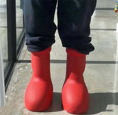 China Other Red Rain Boot Thick Bottom Big Round Toe Flat Slip On Fashion Boots Women Men Walk Show Shoes for sale