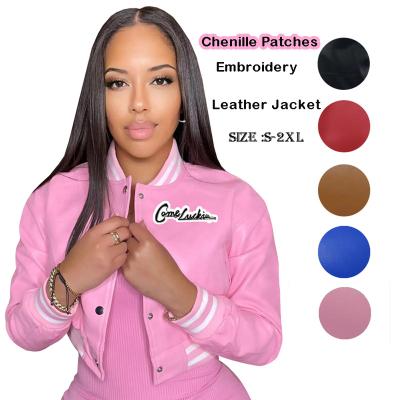 China QUICK DRY Fall Winter Women Clothes Custom Chenille Patches Letterman Jackets Long Sleeves Coats Leather Varsity Baseball Jacket For Women for sale