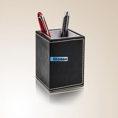 China Fashionable Brown Pretty PU Office Pen Holder Customized Logo for sale