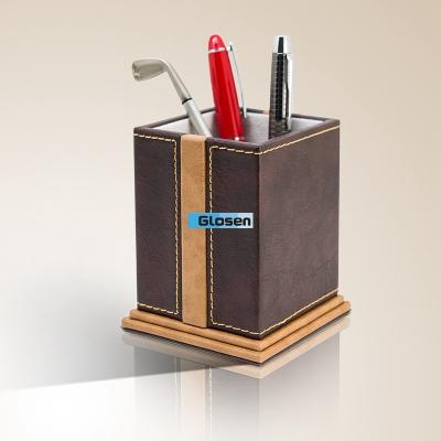 China PU Pocket Square Craft Single Pen Holder With Customized Logo 95*95*110mm for sale