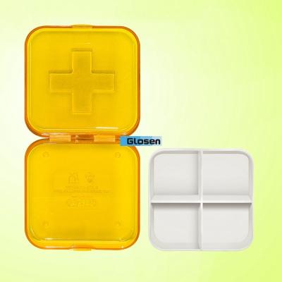 China PP Portable Square Mini Pill Case Daily Pill Box Removable Interlayer For Home , Yellow for sale