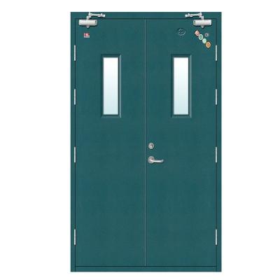 China Fire Protection QIANYITA Double Leaf 90 Mins Fire Rated Base Track Entrance Wooden Door For Lobby for sale