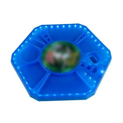 China PP+ABS+Metal Lens Manufacturers Hexagon Tobacco Tray Light Up LED Rolling Portable Smoking Light Tray for sale