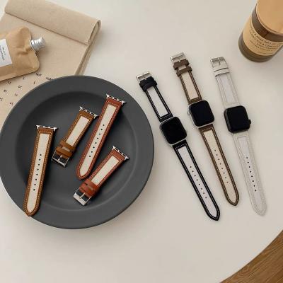 China Contrast Leather Color Fashion Luxury Leather Watch Band For Apple iwatch series6 5 Designer Watch Strap 38 40 42 44mm Woman Strap for sale