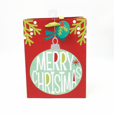 China Recyclable ON SALE! high quality christmas paper bag with handle and ribbon hangtag for sale