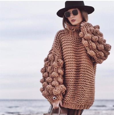 China 2021 Factory Women Lantern Sleeve Jumper Sweaters Woman For Anti-wrinkle Mohair Sweater Custom Women Hand Knitted Chunky Pullover for sale