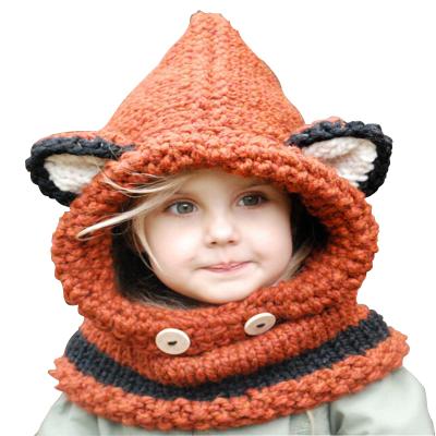 China 2021 Middle Crochet Knitted FOX Character Baby Kids Boy Girl Boy Girl Headscarf Earflap Hooded Scarf Knitted Scarf Hat for 2-8 for sale