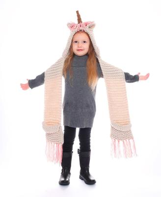 China Mid 2021 Hot Sale China Wholesale Kids Unicorn Hat With Scarf Knitted Beanies Hood Crochet Hats for sale