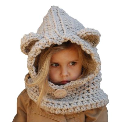 China 2021 New Medium Children's Hat Cowl Cap Bear Hat Hand Knitted Wool Hat Scarf Set for sale