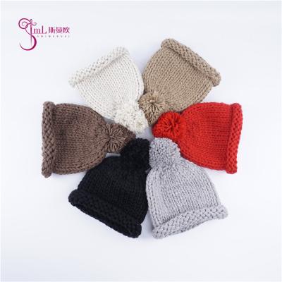 China 2021 Middle Baby Lovely Kids Candy Color Skullies Skullies Warm Knitted Beanie Hat Pompom Cowl Hat for sale