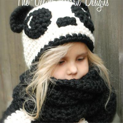 China Baby Medium Winter Kids Handmade Knitted Acrylic Panda Warm Hat And Scarf Set for sale