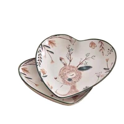 China Heart Shaped Fawn Cartoon Net Red Marble Viable Fruit Dish Net Red Dish for sale