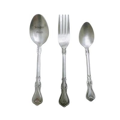 China Viable Serving Different Sizes Stainless Steel Gift Wrap Spoon And Fork Set Stainless With Word for sale