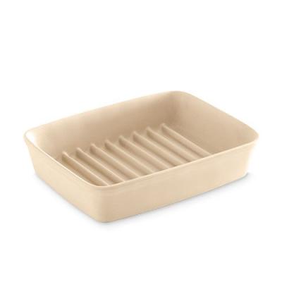 China Sustainable unglazed ceramic stoneware small ridged bake for cooking bacon steaming veggies for sale