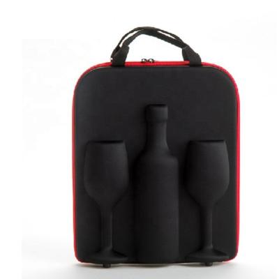 China Hot Selling Cheap Price Portable Reliable Goods Bag PU EVA Wine Case Black Leather Type Gifts Bag For Wine Glass Bottle for sale